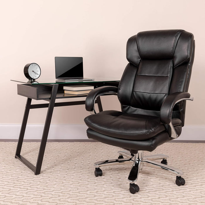Hercules Series Leathersoft Swivel Office Chair with Loop Arms, Ergonomic High-Back Executive Chair with Padded Seat and Arms, Black