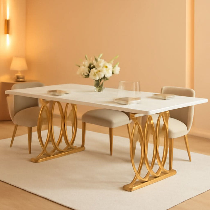Modern Dining Table, 63" Large Kitchen Table for 4-6 People, Unique Rectangular Dinner Table Kitchen & Dining Room Furniture with Faux Marble Tabletop and Geometric Legs