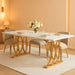 Modern Dining Table, 63" Large Kitchen Table for 4-6 People, Unique Rectangular Dinner Table Kitchen & Dining Room Furniture with Faux Marble Tabletop and Geometric Legs