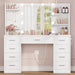 Vanity Desk with Mirror and Lights, Makeup Vanity with 9 Drawers, 4 Shelves & 5 Jewel Hooks, White Vanity with Outlet & 3-Color Dimmable LED, Dressing Table for Women, Bedroom, White