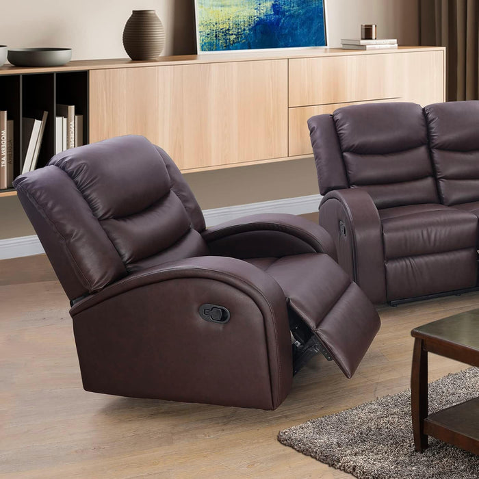 Grayson 3 Piece Living Room Recliner Set Include Love Seat, Sofa and Chair, Brown