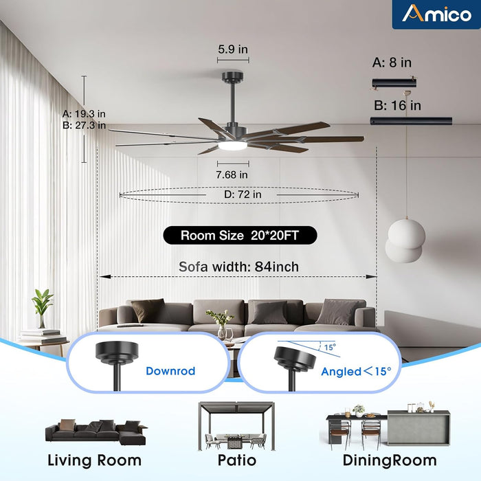 72 Inch Commercial Outdoor Ceiling Fan Brushed