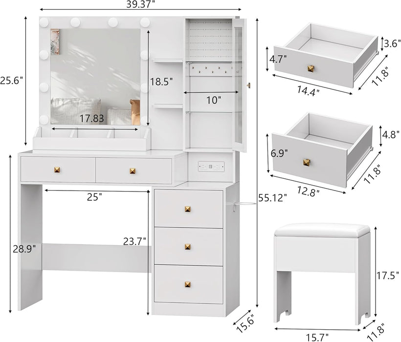 White Makeup Vanity Desk With PremiumLED Illumination