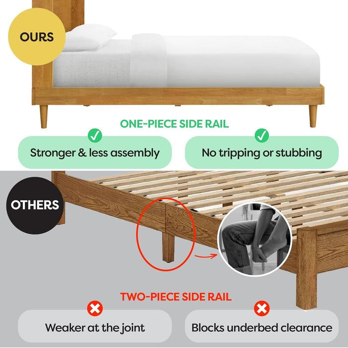 Queen Size Solid Wood Bed Frame with Wingback Headboard, Walnut Brown Finish, Platform Bed Frame, No Box Spring Required