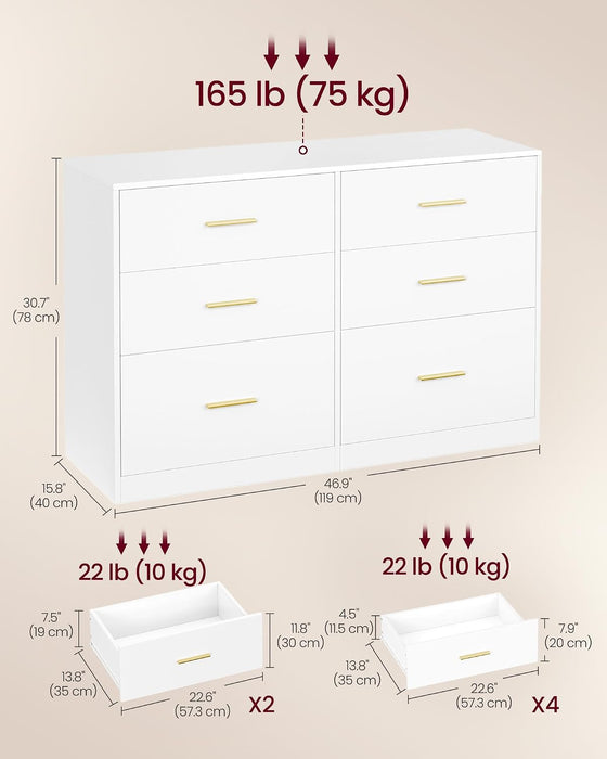 6-Drawer Dresser, Chest of Drawers, 46.9 X 15.8 X 30.7 Inches