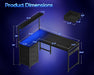 43” L Shaped Gaming Desk for Small Rooms, Compact Corner Computer Table with Shelf & Hutch, 4 Drawers, Reversible Study Desk with LED Light, Home Office Table, Black
