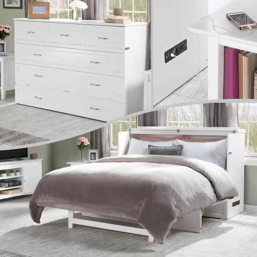 Deerfield Murphy Bed Chest Queen White with Charging Station