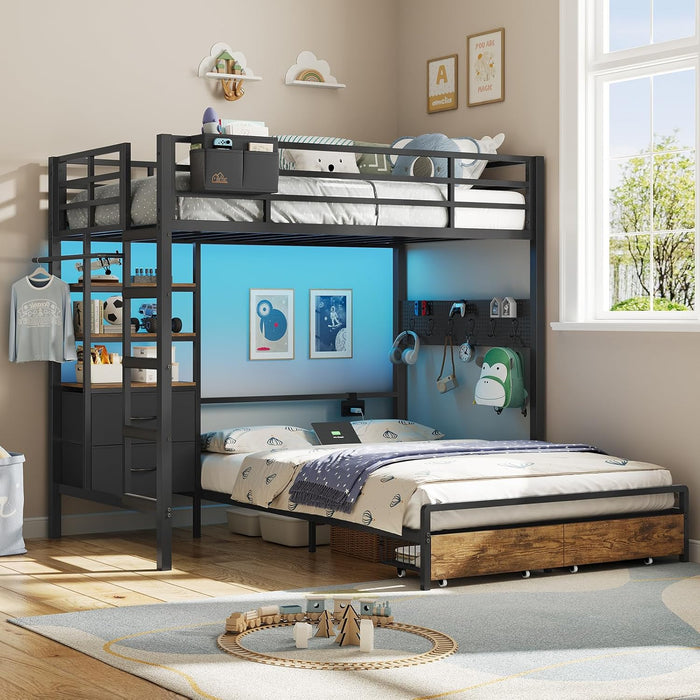 Black HeavyDuty TwinOverFullBunk Bed With Storage Drawers