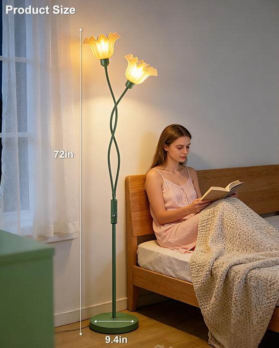 Flower Floor Lamp for Living Room, Modern Dimmable Floor Lamp with DIY Goosenecks & Bulbs Included, Spring Green 2 Light Standing Tall Lamp for Bedroom/Kids Room/Sofa Beside/Corner Decor