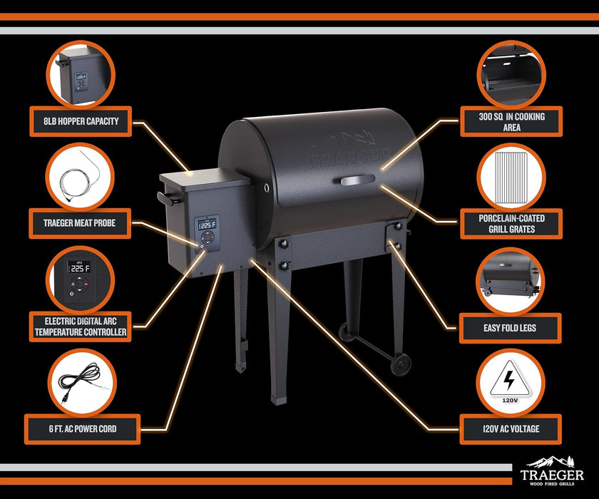 Grills TFB30KLF Tailgater 20 Portable Electric Wood Pellet Grill and Smoker – Foldable Legs, 6-In-1 Versatility, 300 Sq. In. Cooking Space for Tailgating, Camping, and Outdoor BBQ