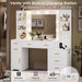 48.8'' Large Vanity Desk with Lighted Mirror & Power Outlet, White Makeup Vanity Table with 6 Drawers, 4 Shelves and 1 Storage Cabinet, Glass Tabletop Bedroom Dressing Table, 3 Lighting Modes