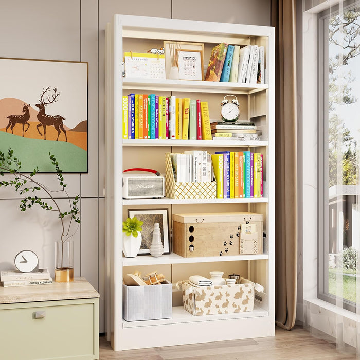5-Tier Adjustable Bookcase, Heavy Duty Bookshelf with Book Stopper, Metal Bookcase for Library, Office, Living Room