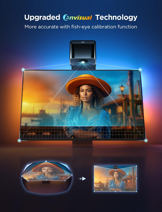 TV Backlight 3 Lite with Fish-Eye Correction Function Sync to 55-65 Inch Tvs, 11.8Ft RGBICW Wi-Fi LED Strip Lights with Camera, 4 Colors in 1 Lamp Bead, Voice and APP Control, Adapter