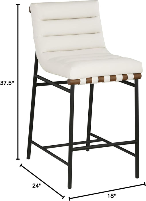 813Cream-C Burke Collection Modern | Contemporary Counter Stool with Soft Cream Vegan Leather, Cream Vegan Leather Straps, Matte Black Metal Frame, 18" W X 24" D X 37.5" H, Cream