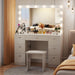 Vanity with Lighted Mirror - Makeup Vanity Desk with Power Outlet and 7 Drawers, 3 Color Lighting Modes Adjustable Brightness, 44" Vanity Table with Soft Cushioned Stool for Women Girls, White