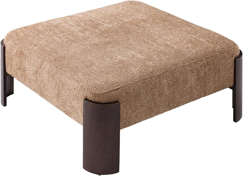 Ottoman Coffee Table, 40 Inch Large Modern Square Ottoman, Multi-Functional Chenille Footrest Stool with Solid Wood Legs, Quick Assembly, Sand