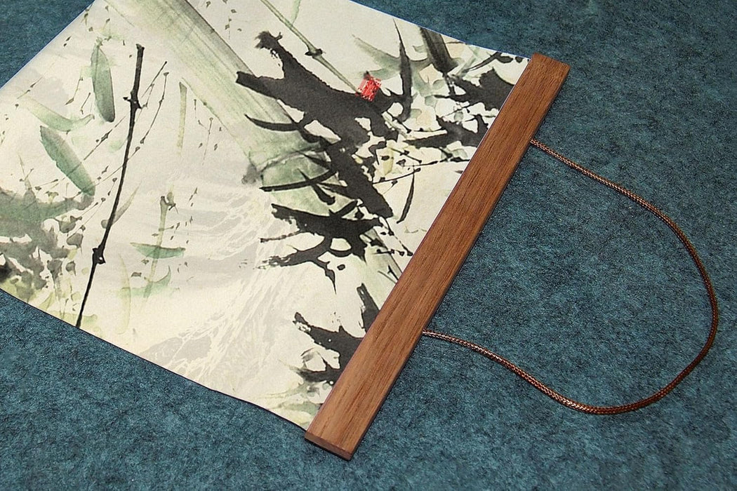 Chinese Freehand Bamboo Forest Artwork, Pine Cranes Wall Art Scroll Paintings, Set of 4, Black Walnut