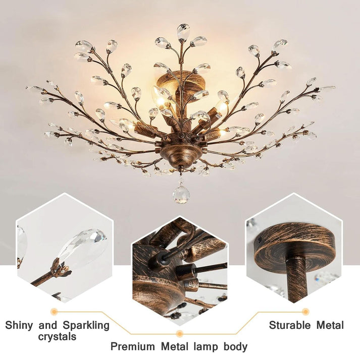5 - Light Vintage Crystal Chandelier Modern Bronze Branche Ceiling Light Fixture Farmhouse for Kitchen Dining Room Living Room Bedroom Hallway Foyer