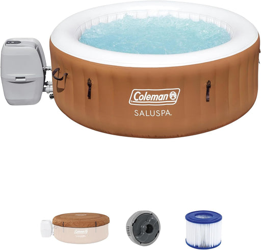 Saluspa Ponderosa Airjet 2 to 4 Person Inflatable Hot Tub round Portable Outdoor Spa with 120 Soothing Jets with Cover, Orange