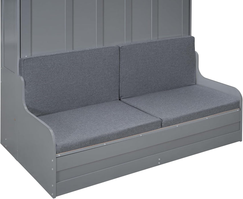Queen Size Murphy Bed, Wall Bed with Sofa and Cushion, Grey