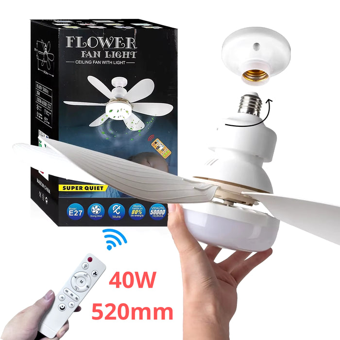 LED 40W Socket Ceiling Fan with Light, 20.5In Screw Ceiling Fans with Lights with Remote, for Bedroom/Garage/Kitchen