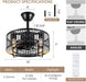 Caged Ceiling Fan with Light, 18 Inch Black Fandelier Ceiling Fans for Kitchen Bedroom Outdoor, Remote Control, Reversible