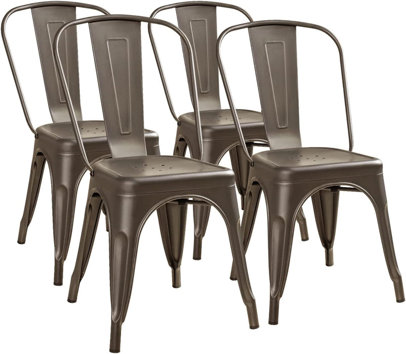 Metal Dining Chair Indoor Outdoor Use Stackable Classic Trattoria Chair Chic Dining Bistro Cafe Side Metal Chairs Set of 4 (Gun)