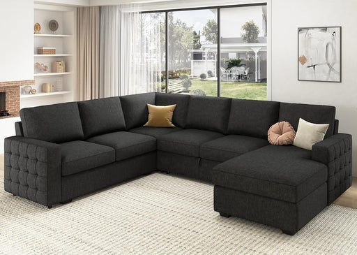 Sectional Sleeper Sofa with Pull Out Bed, Reversible Sectional Sleeper Couch with Storage Chaise U Shape Sectional Sofa, Dark Grey