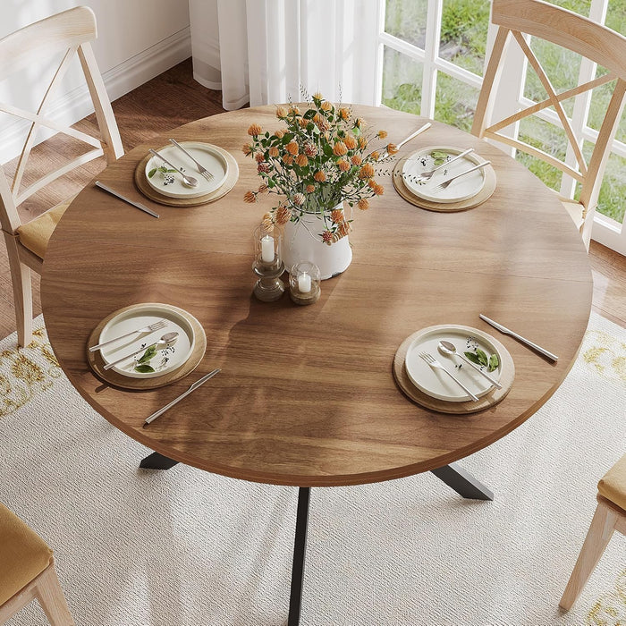 47.2 Inch round Dining Table for 4, Farmhouse Wood Kitchen Table, round Dinner Table for Kitchen & Dining Room, Walnut