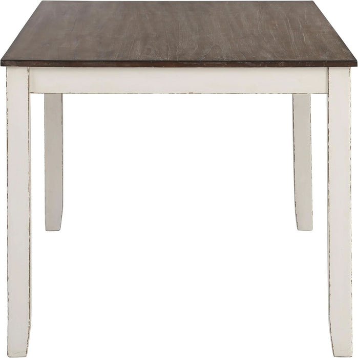 Home Furnishings - Fortress - Wood - 7-Piece Rectangular Dining Table Set – Farmhouse Style with Double-Cross Back Armless Side Chairs - Dining Room - Vintage White, Chestnut Brown - 190721