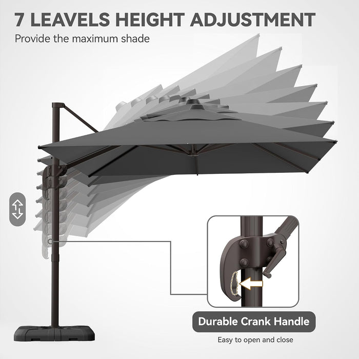 9X12Ft Cantilever Patio Umbrella, Rectangle Offset Umbrella 7 Angle Tilts & 360° Rotation, Large Heavy Duty Outdoor Sun Umbrella for Pool Market, Grey