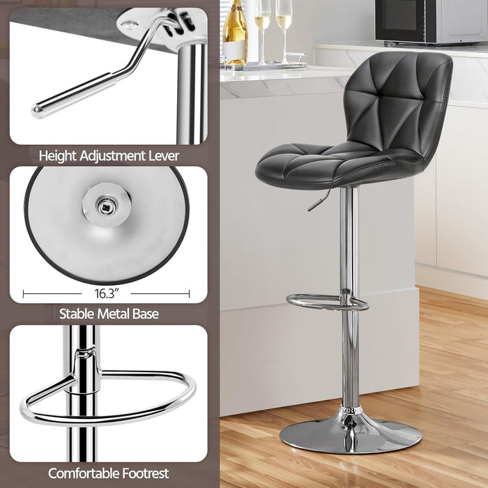 Grey Bar Stools Set of 2, PU Leather Bar Chairs with Backrest, Height Adjustable Swivel Island Stools for Bar, Kitchen Counter, Grey