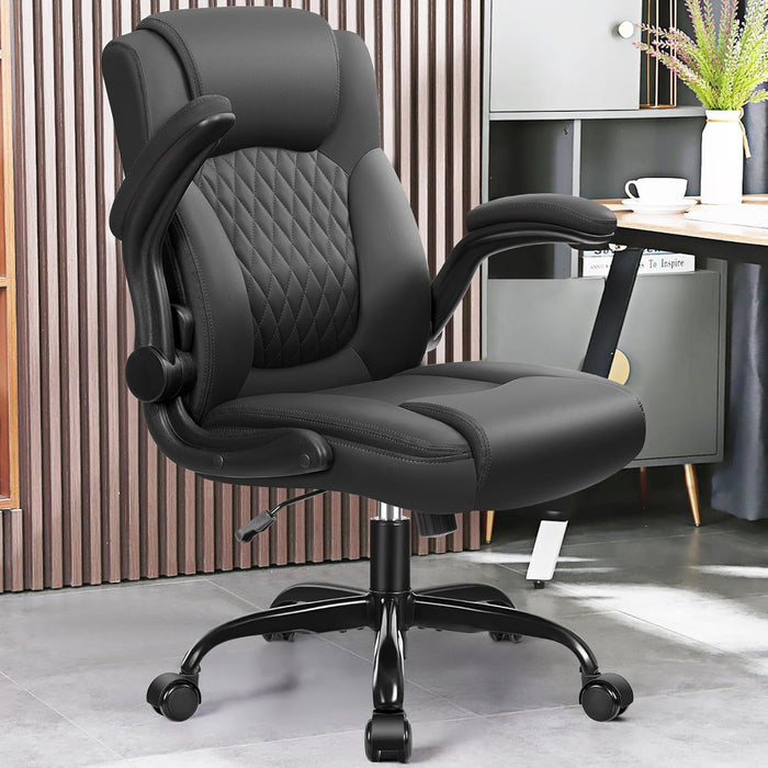 Leather Office Chair, PU Home Computer Desk Chairs with Ergonomic Back Support, 360°Swivel Free，Small Gaming Chair with Wheels and Adjustable Armrests, for Short People Use