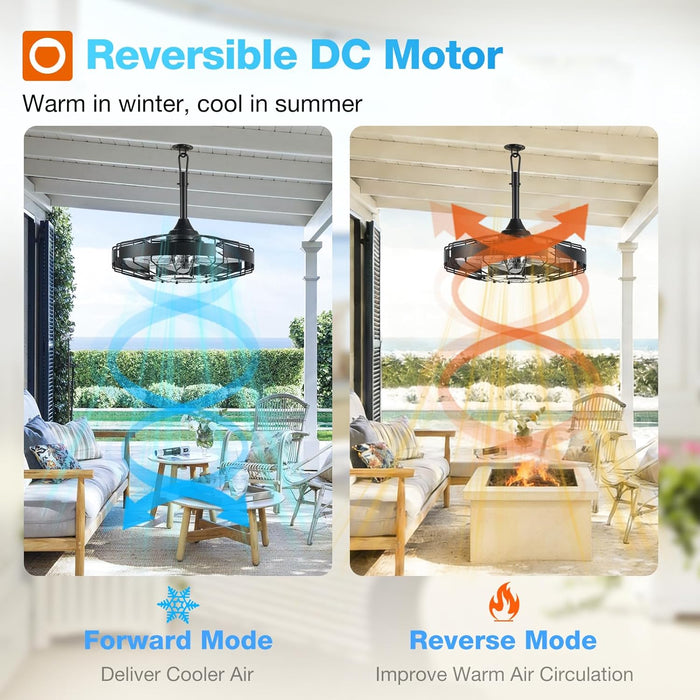 20 Inch Outdoor Ceiling Fan without Light, IP65 Waterproof Plug in Caged Hanging Fan, Remote Control, 6 Speeds Reversible Outdoor Fans for Patio, Gazebo, Pergola, Porch