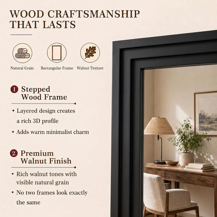 71"X32" Full Length Mirror, Large Wood Floor Mirror, Black