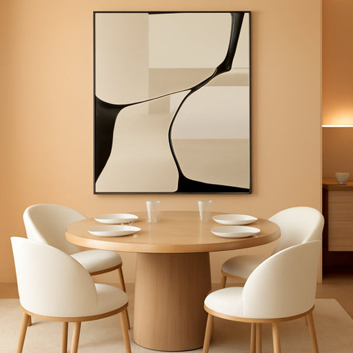 Black & Beige Canvas Wall Art, Hand-Painted Abstract Oil Painting, Framed, Textured, Ready to Hang, Modern Decor for Living Room Bedroom 36X48 Inch