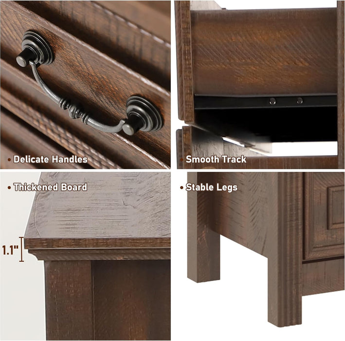 Farmhouse Dresser 12Drawer 63Inch Brown Storage Cabinet