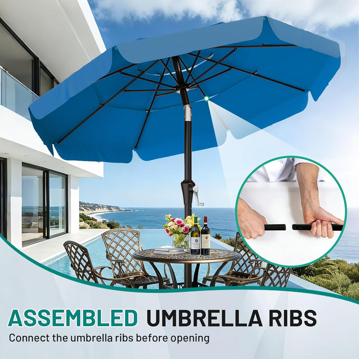 10FT 3-Tiers Patio Umbrella with Valance, Outdoor Umbrellas with Crank/Tilt, Table Market Umbrella Vented W/ 8 Sturdy Ribs for Garden, Deck, Backyard, and Pool, Royal Blue