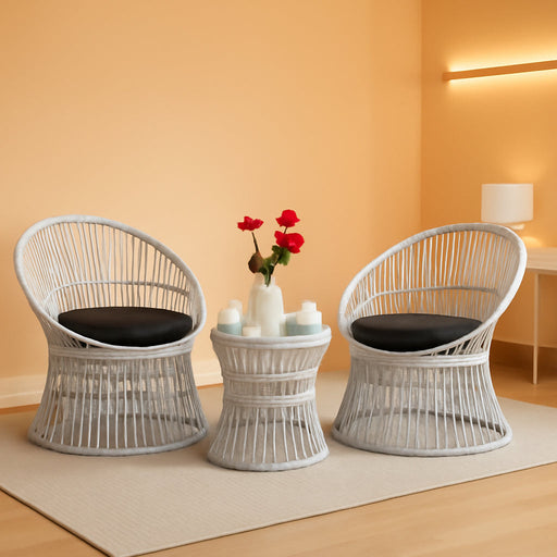 Outdoor Patio Furniture Set Wicker Bistro Set, 3 Piece Conversation Set All-Weather PE Rattan Chairs with Seat Cushions & Glass Table for Porch, Backyard, Black