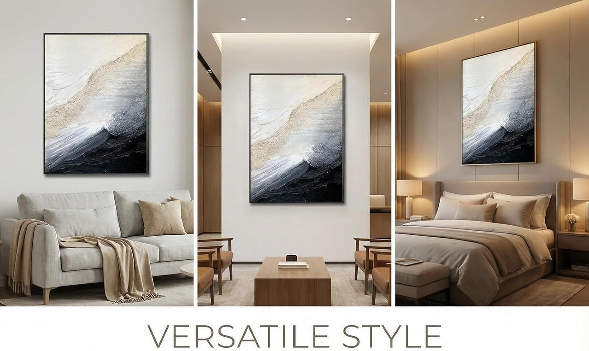 Handcrafted Monochrome Wall Art 32x48 Coastal Framed