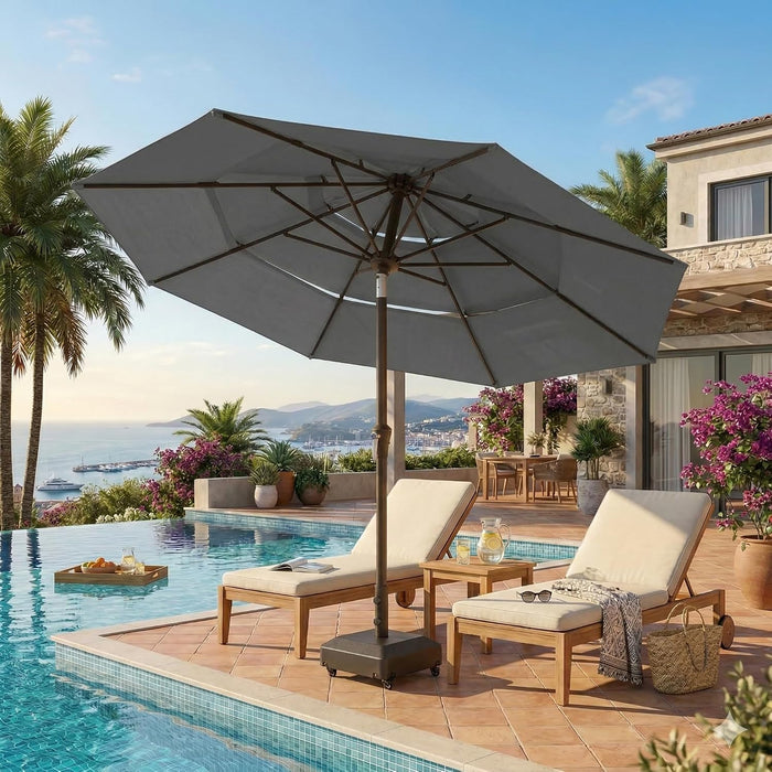 10Ft Patio Umbrella, 3 Tier Outdoor Market Table Umbrellas with 8 Fiberglass Ribs and Push Button Tilt, Windproof, Vented Canopy, UV Protection for Deck, Pool, Backyard
