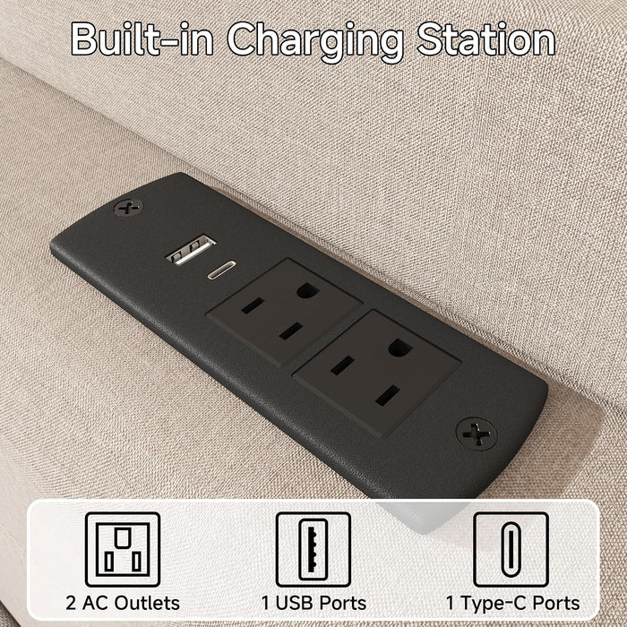 Full Linen Multifunctional Bed with Charging Station & Storage Headboard