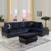 Lint&Pvc Sectional Sofa Couch Sectional Couch, L Shaped Sectional Sofa, Modern Living Room Furniture Sets, Dark Blue and Brown(No Ottoman)