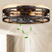 24'' Caged Ceiling Fan with Light and Remote,Rustic Low Profile Ceiling Fan with Light Flush Mount, Black Farmhouse Bladeless Fandelier Ceiling Fans with Lights for Kitchen,Bedroom