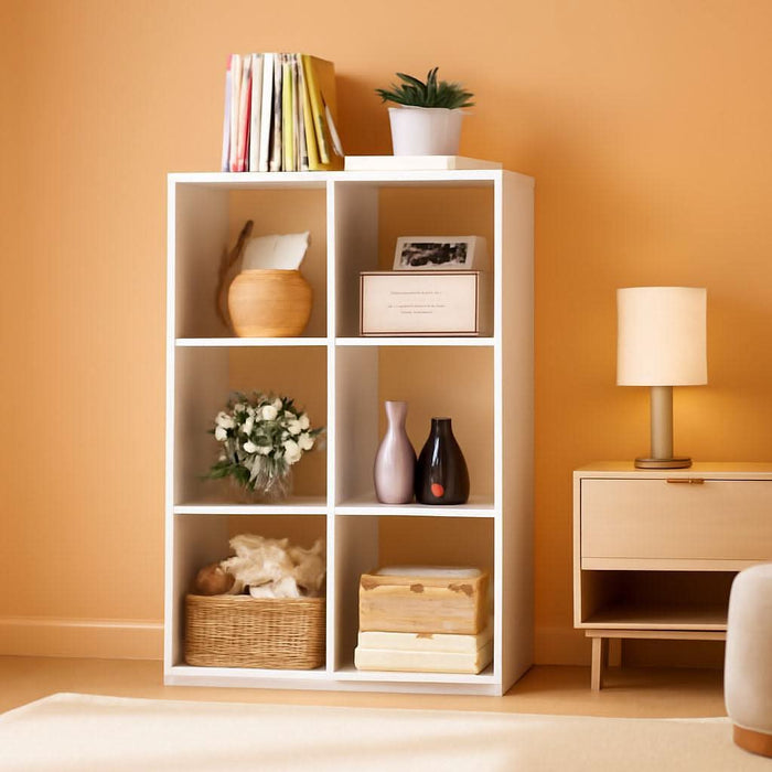 6 Wood Cube Storage Organizer with Open Back and Removable Back Panels, 11In White Cube Storage Bookshelf, Cubicle Shelf Bookcase for Home Office Bedroom Living Room, Vertical or Horizontal