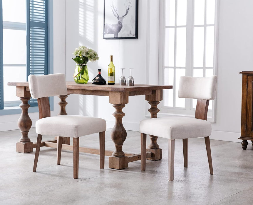 Mid Century Modern Dining Chairs Set of 2, Upholstered Wooden Dining Room Chairs, Farmhouse Kitchen Chairs, Accent Armless Side Chairs with Curved Back for Living Room, Beige Linen, 2PCS