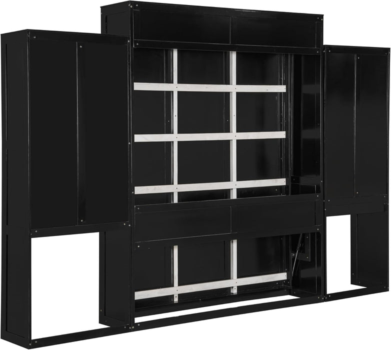 Queen Size Murphy Bed with Desk, Storage Cabinets, Vanity and Mirror for Bedroom, Living Room, Apartment