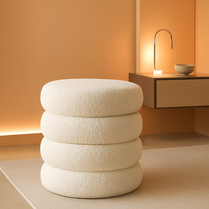 Round Ottoman with Storage Boucle Ottoman Stool with Storage Removable Lid for Living Room Modern Vanity Sorage Stool Foot Rest Bedroom Dorm Gift Set of 1 (White)