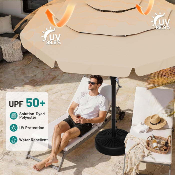 11FT 3-Tiers Patio Umbrella with Valance, Outdoor with Crank, Large Outdoor Market Umbrellas Vented with 8 Sturdy Ribs, Patio Table Umbrellas for Garden, Deck, Backyard, Pool, Beige