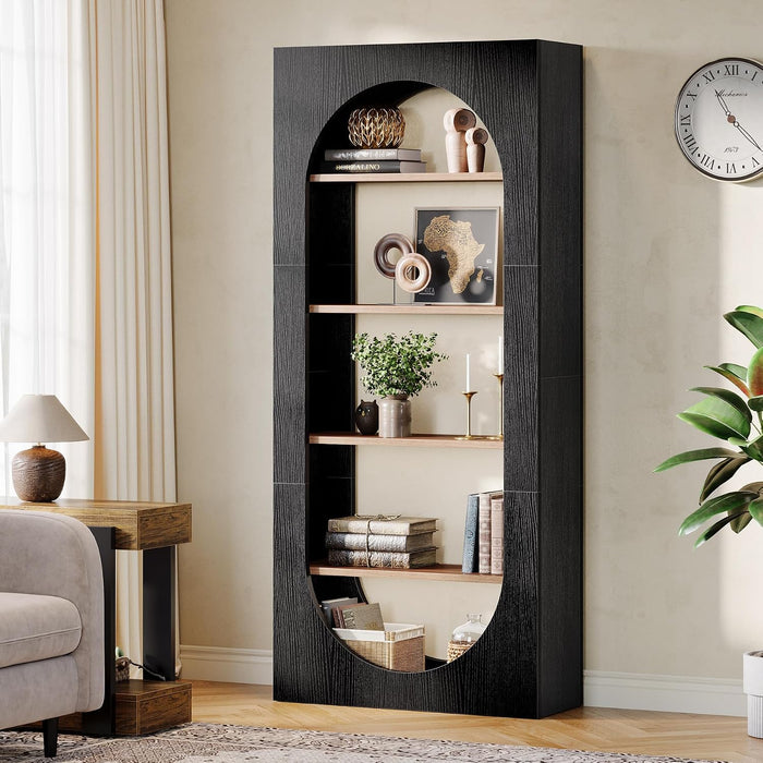 Tribesigns 5-Tier Black Bookshelf, 70.87-Inch Tall Arched Bookcase with Storage, Modern Arch Book Shelf Storage Organizer for Living Room, Home Office